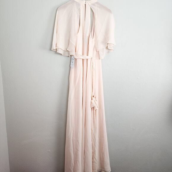 NWT Modcloth Light Pink Chiffon Wrap Maxi Dress Halter Capelet Wedding S - Picture 12 of 14
